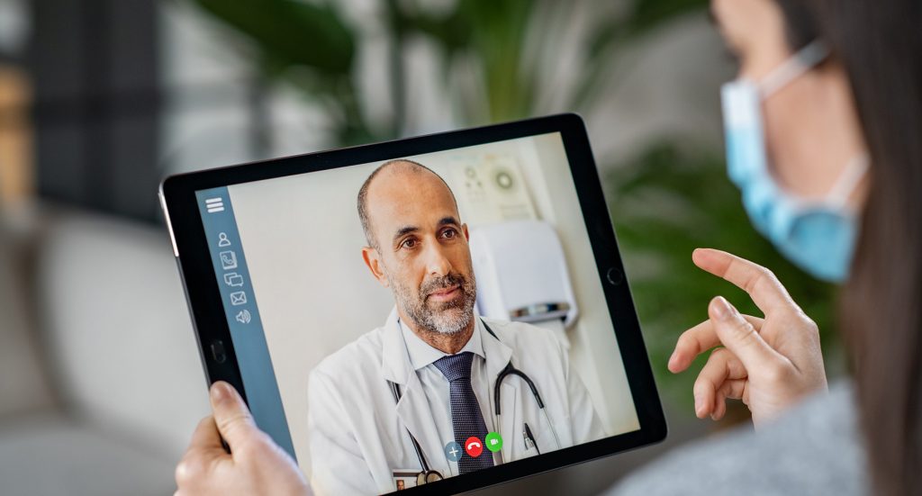 video call with doctor on an iPad